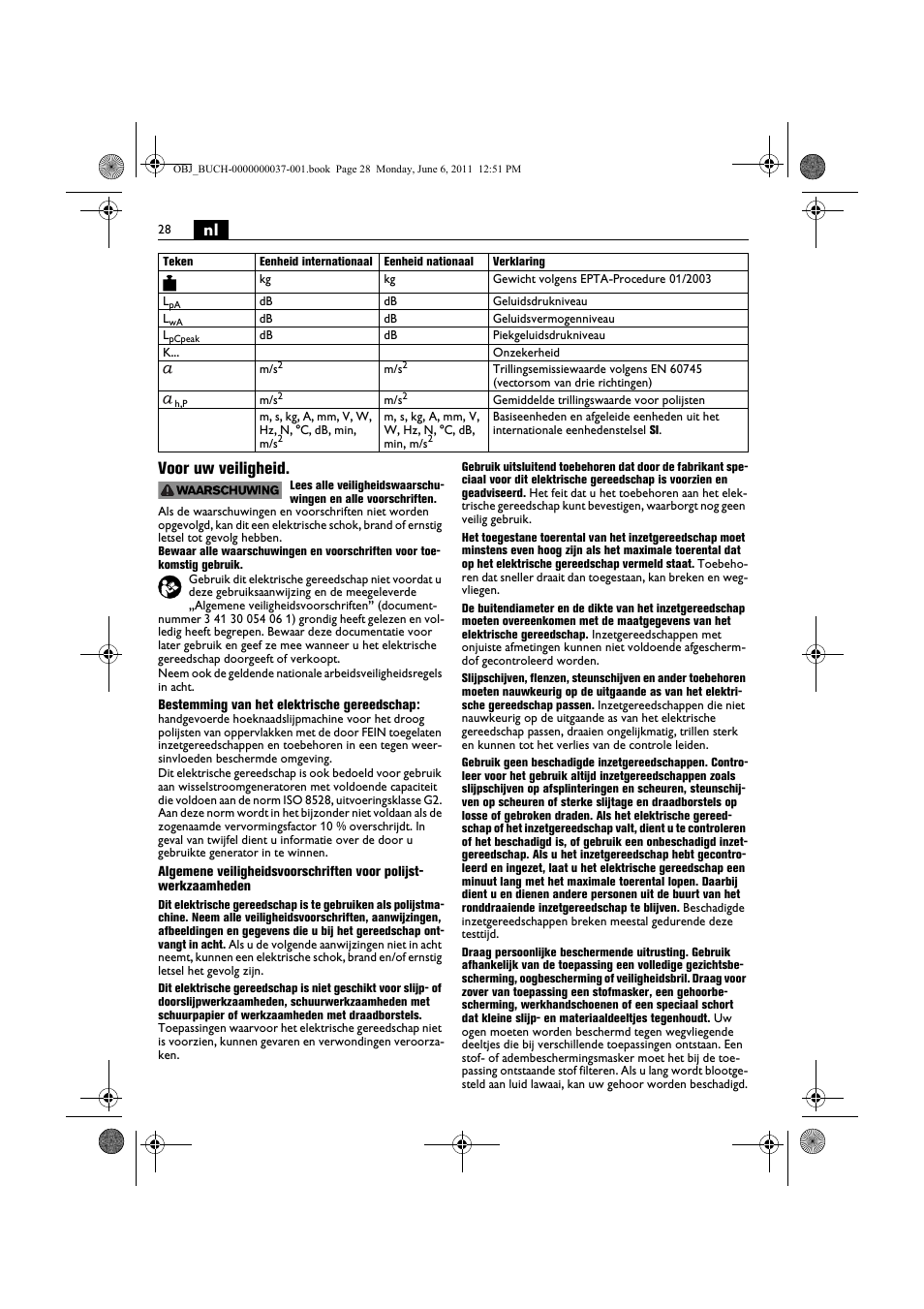 Nl voor uw veiligheid | Fein KS 10-38E User Manual | Page 28 / 155