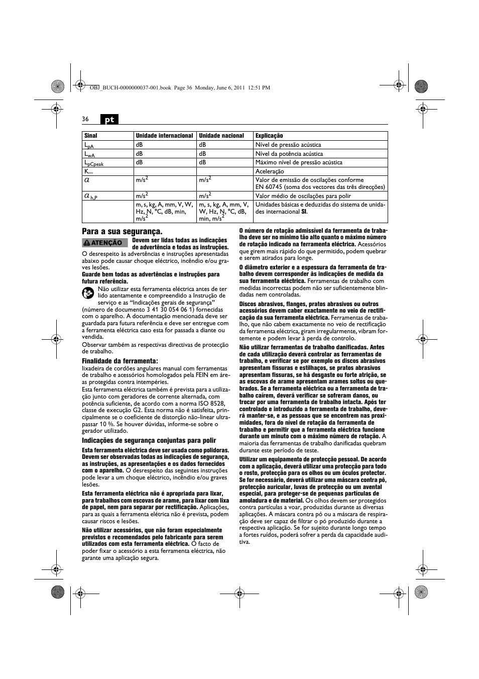 Pt para a sua segurança | Fein KS 10-38E User Manual | Page 36 / 155