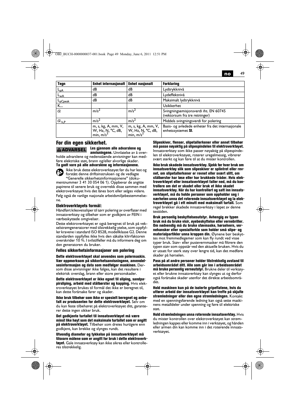 No for din egen sikkerhet | Fein KS 10-38E User Manual | Page 49 / 155