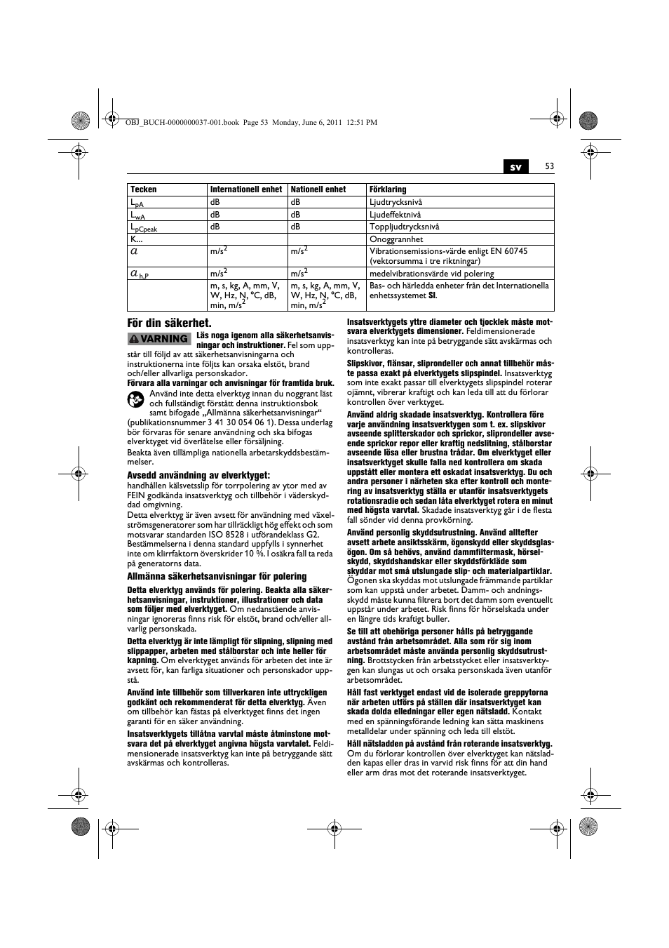 Sv för din säkerhet | Fein KS 10-38E User Manual | Page 53 / 155