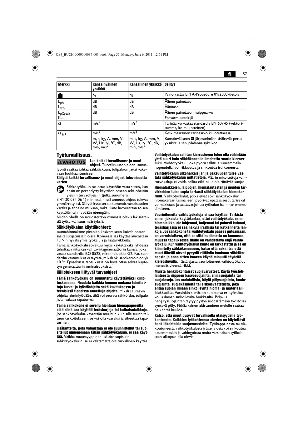 Fi työturvallisuus | Fein KS 10-38E User Manual | Page 57 / 155