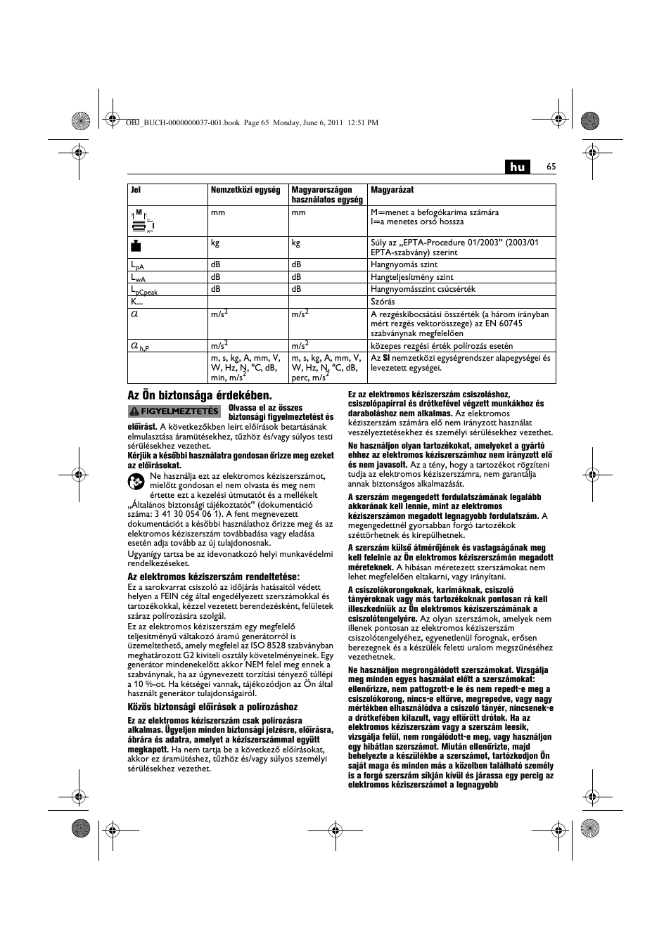 Hu az ön biztonsága érdekében | Fein KS 10-38E User Manual | Page 65 / 155