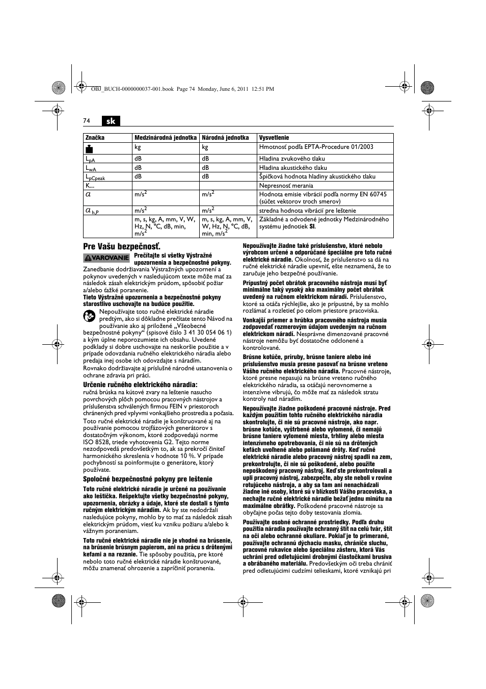 Sk pre vašu bezpečnosť | Fein KS 10-38E User Manual | Page 74 / 155