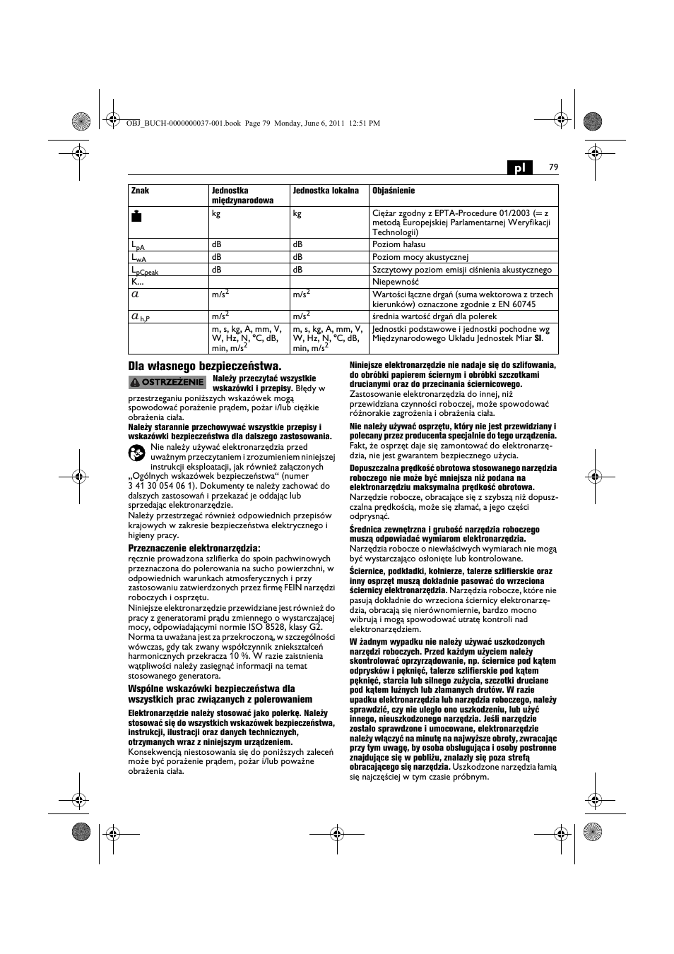 Pl dla własnego bezpieczeństwa | Fein KS 10-38E User Manual | Page 79 / 155