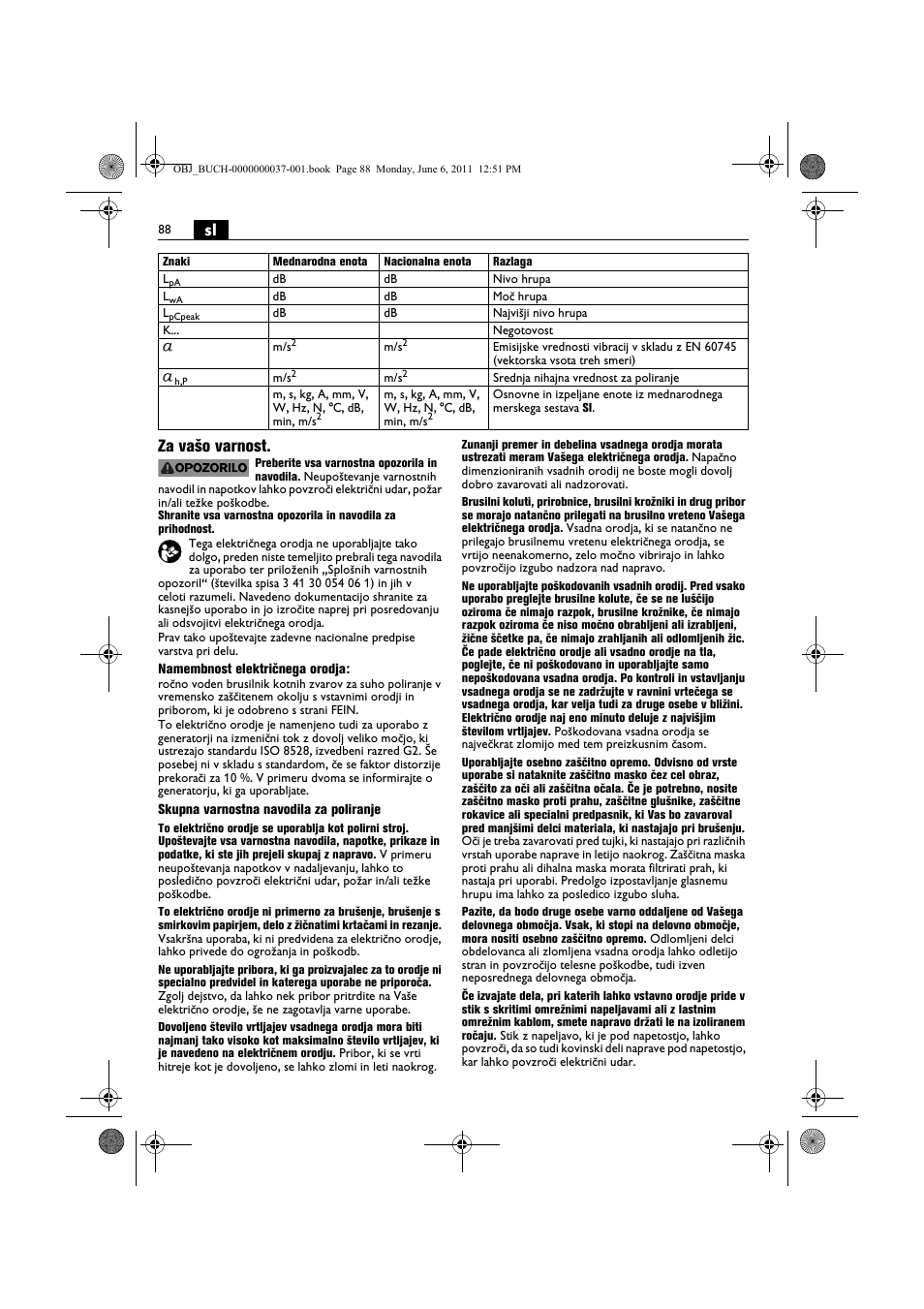Sl za vašo varnost | Fein KS 10-38E User Manual | Page 88 / 155