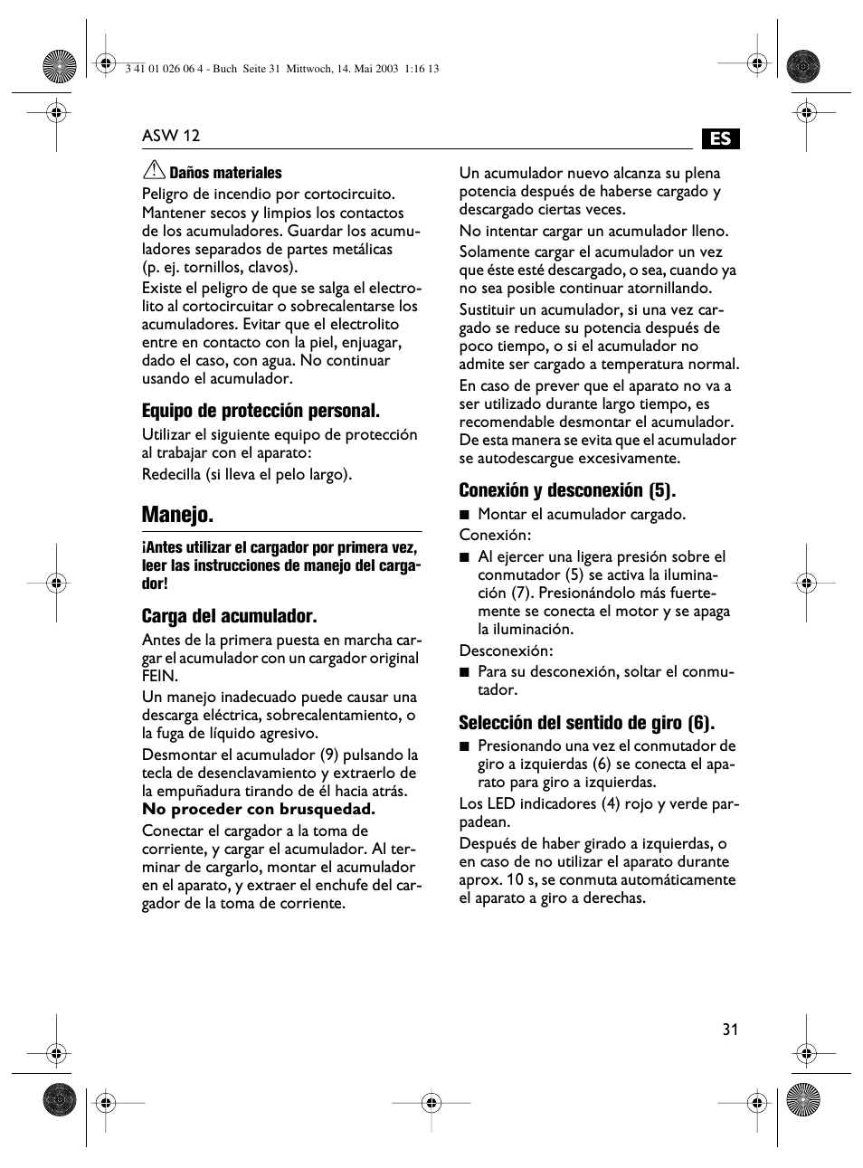 Manejo | Fein ASW12-25 User Manual | Page 31 / 95