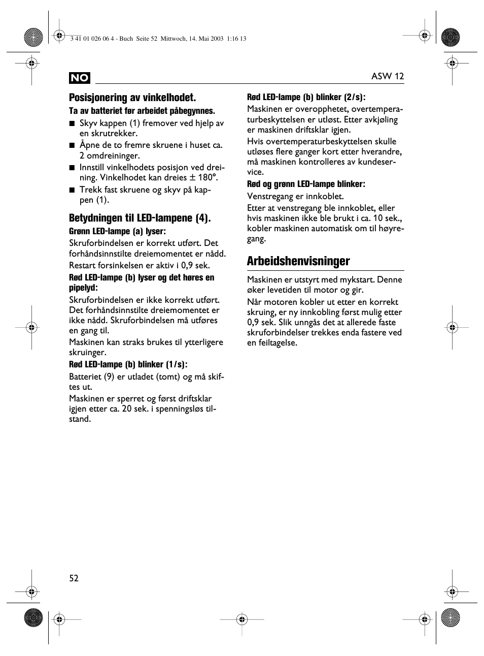 Arbeidshenvisninger | Fein ASW12-25 User Manual | Page 52 / 95