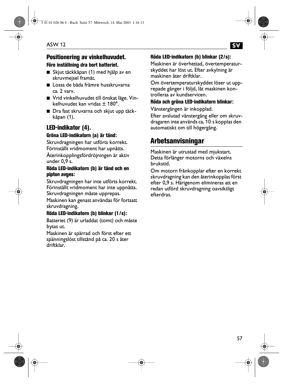 Arbetsanvisningar | Fein ASW12-25 User Manual | Page 57 / 95