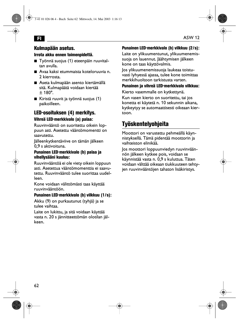 Työskentelyohjeita | Fein ASW12-25 User Manual | Page 62 / 95