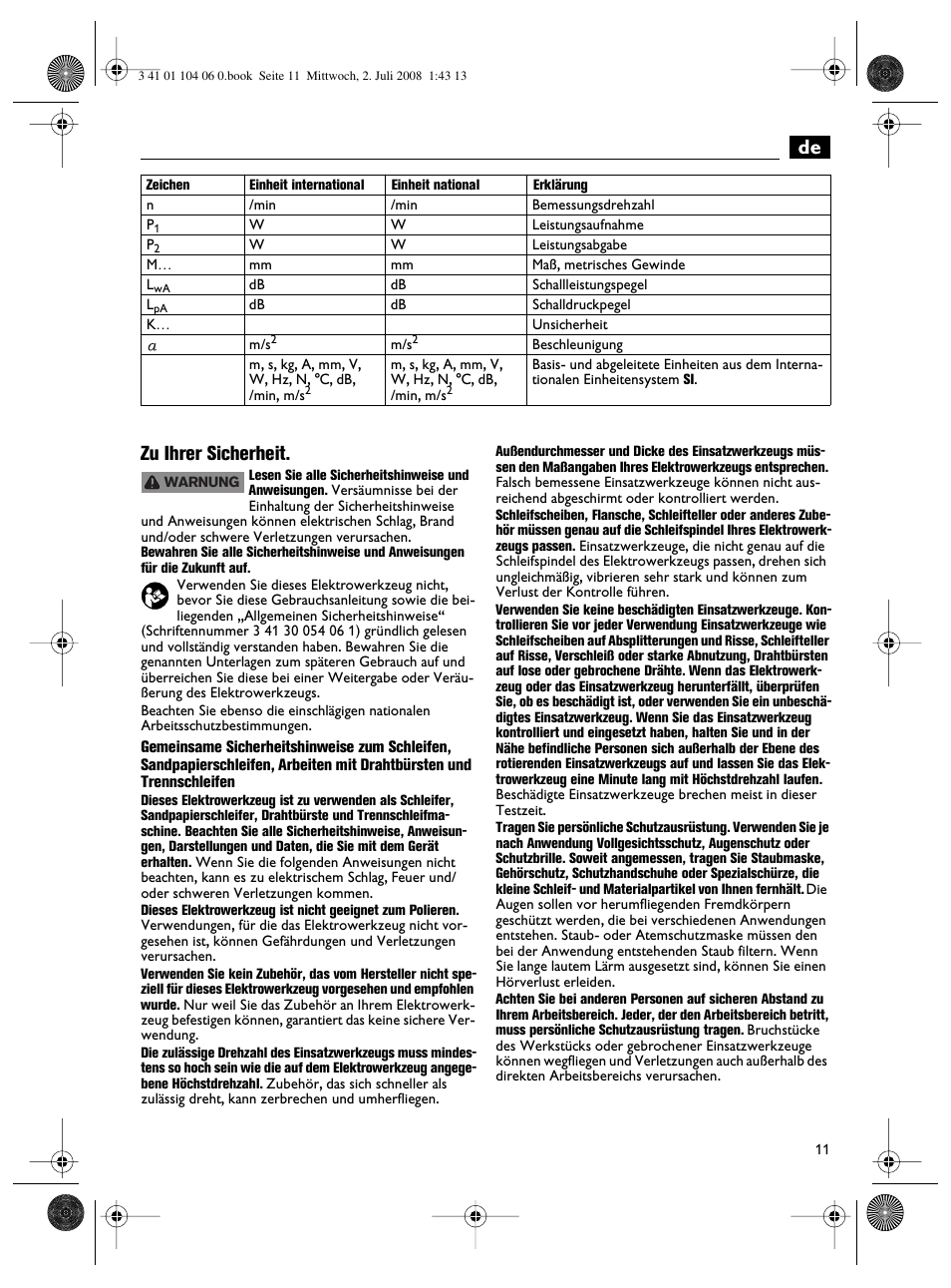 De zu ihrer sicherheit | Fein WSB-14-125T User Manual | Page 11 / 99