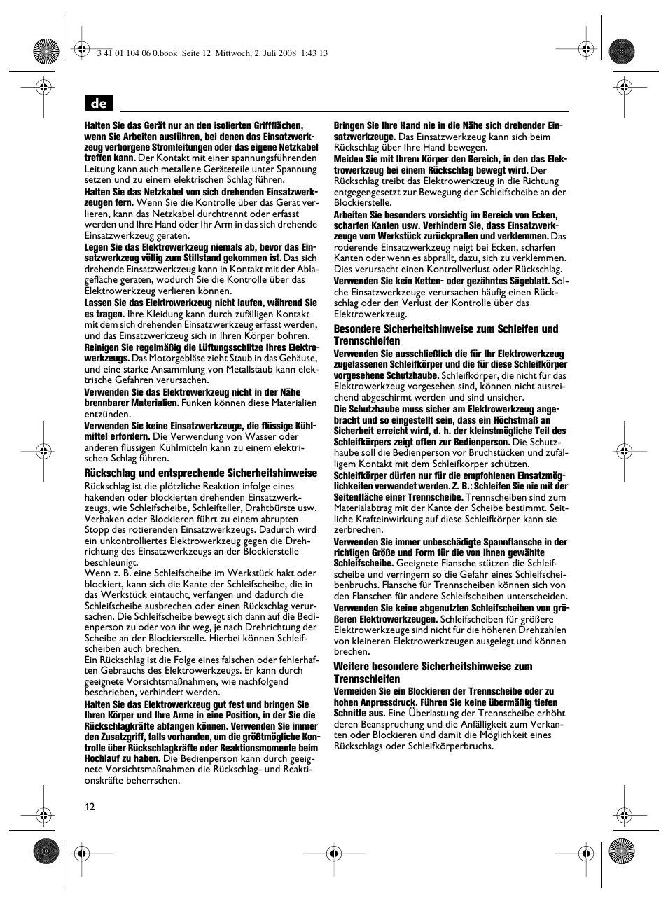 Fein WSB-14-125T User Manual | Page 12 / 99