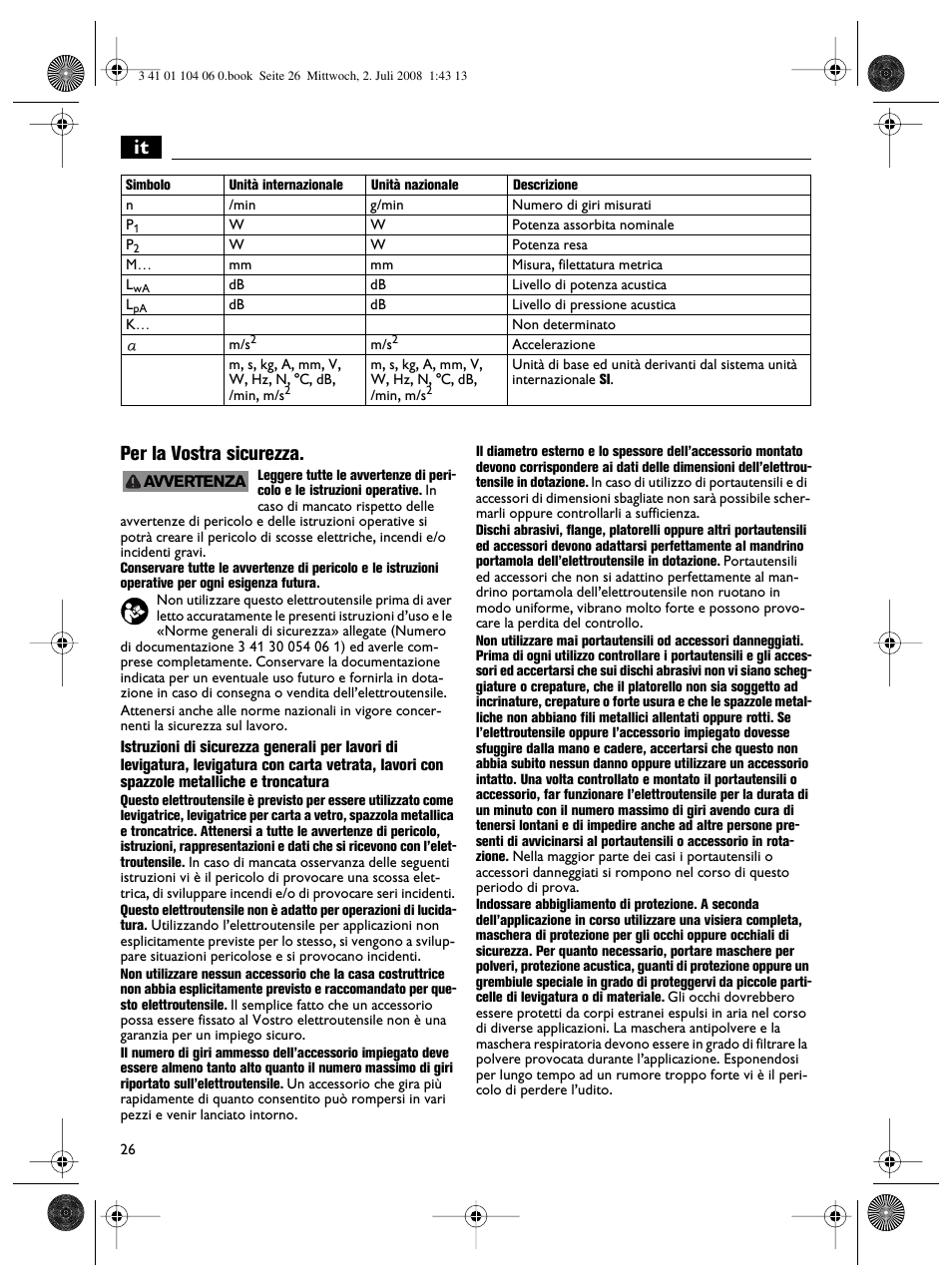 It per la vostra sicurezza | Fein WSB-14-125T User Manual | Page 26 / 99