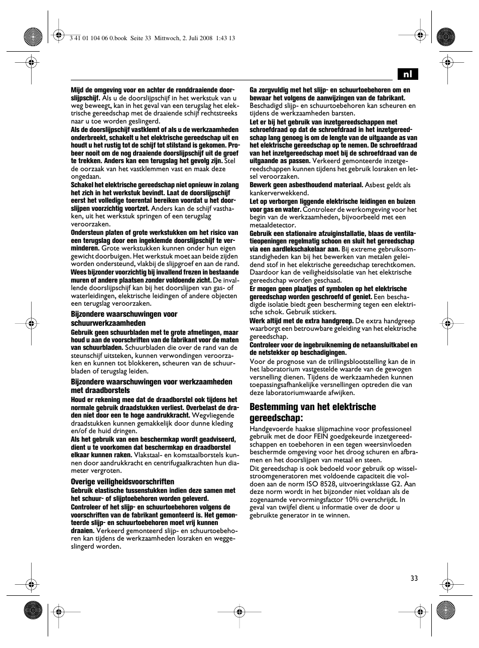 Bestemming van het elektrische gereedschap | Fein WSB-14-125T User Manual | Page 33 / 99
