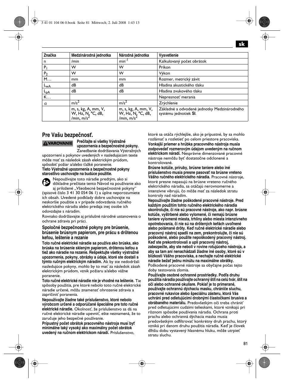 Sk pre va‰u bezpeãnosè | Fein WSB-14-125T User Manual | Page 81 / 99