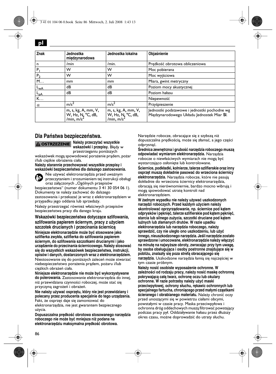 Pl dla paƒstwa bezpieczeƒstwa | Fein WSB-14-125T User Manual | Page 86 / 99