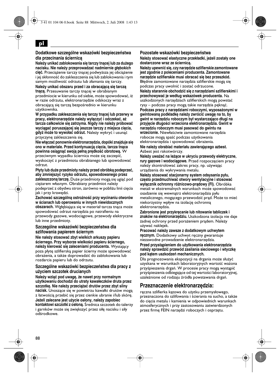 Przeznaczenie elektronarz´dzia | Fein WSB-14-125T User Manual | Page 88 / 99