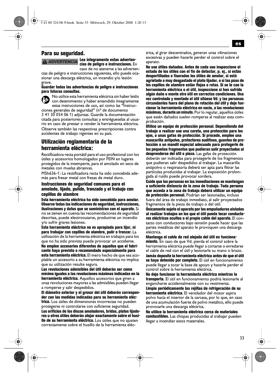 Es para su seguridad | Fein MSh_636-1 User Manual | Page 33 / 82