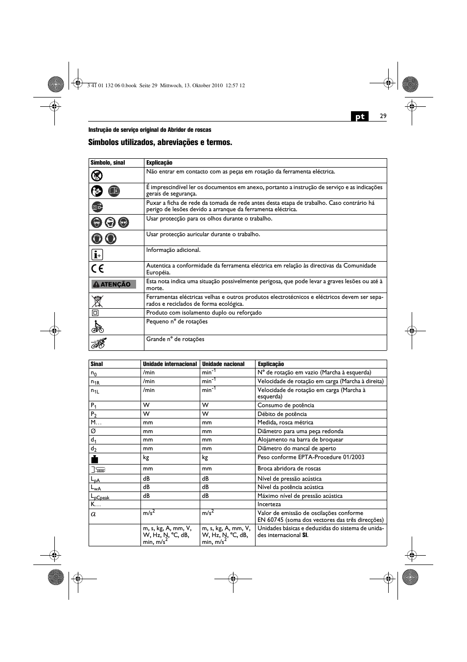 Símbolos utilizados, abreviações e termos | Fein ASge-648 User Manual | Page 29 / 62