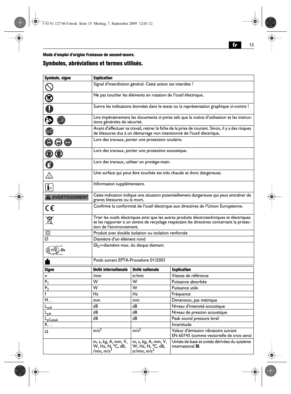 Symboles, abréviations et termes utilisés | Fein MF14_180 User Manual | Page 15 / 77