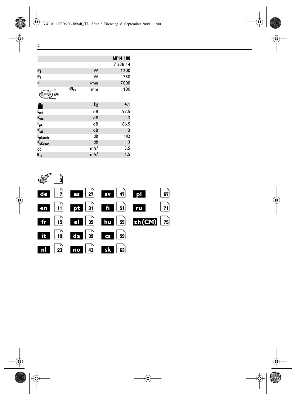 Zh(cm) | Fein MF14_180 User Manual | Page 2 / 77