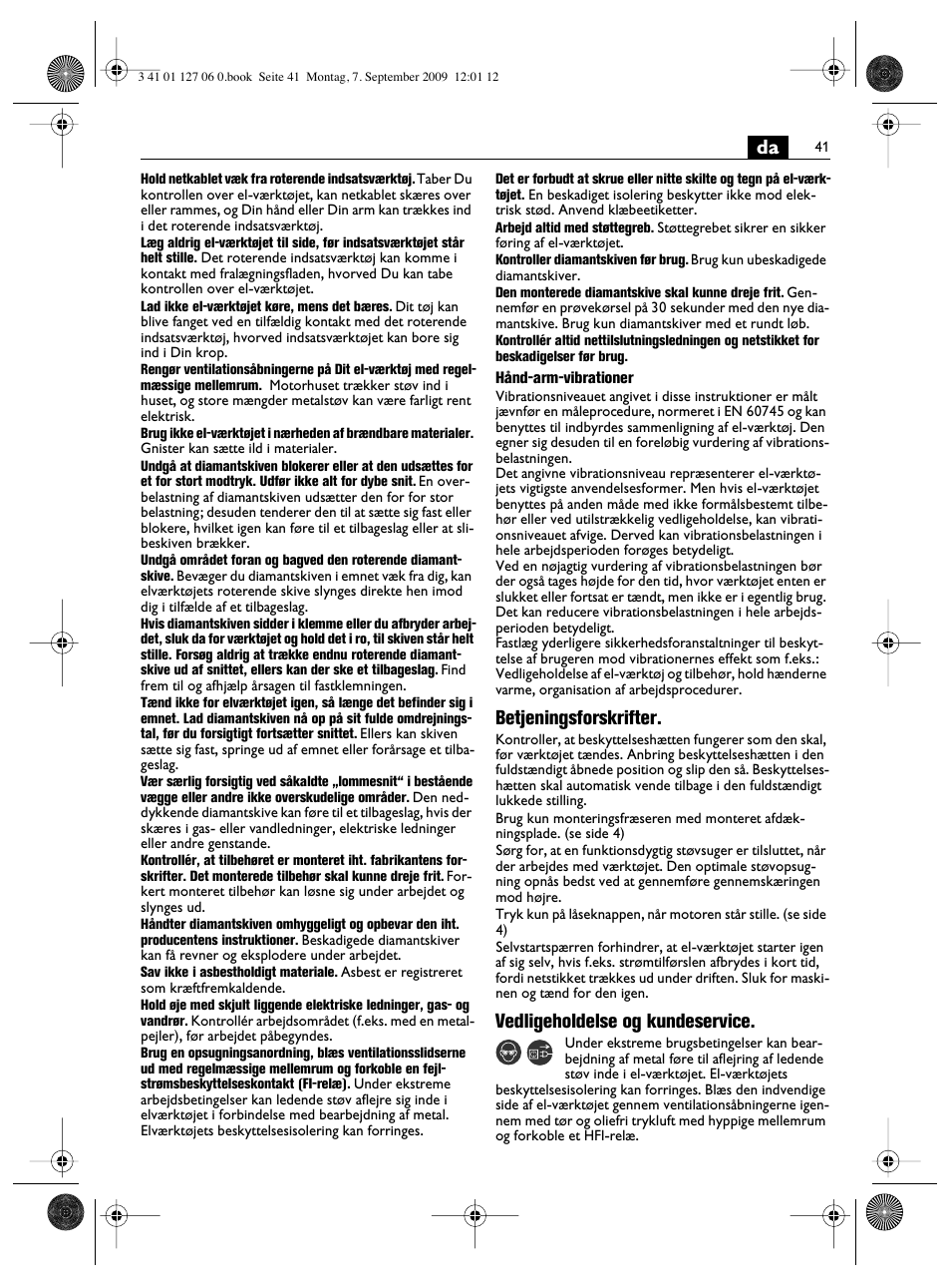 Betjeningsforskrifter, Vedligeholdelse og kundeservice | Fein MF14_180 User Manual | Page 41 / 77