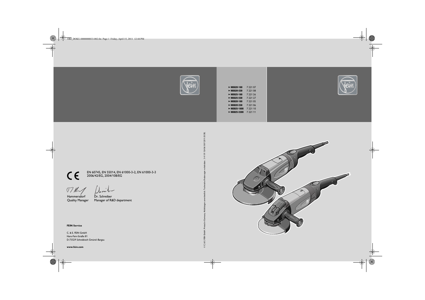 Fein WSG 25-230 User Manual | 191 pages