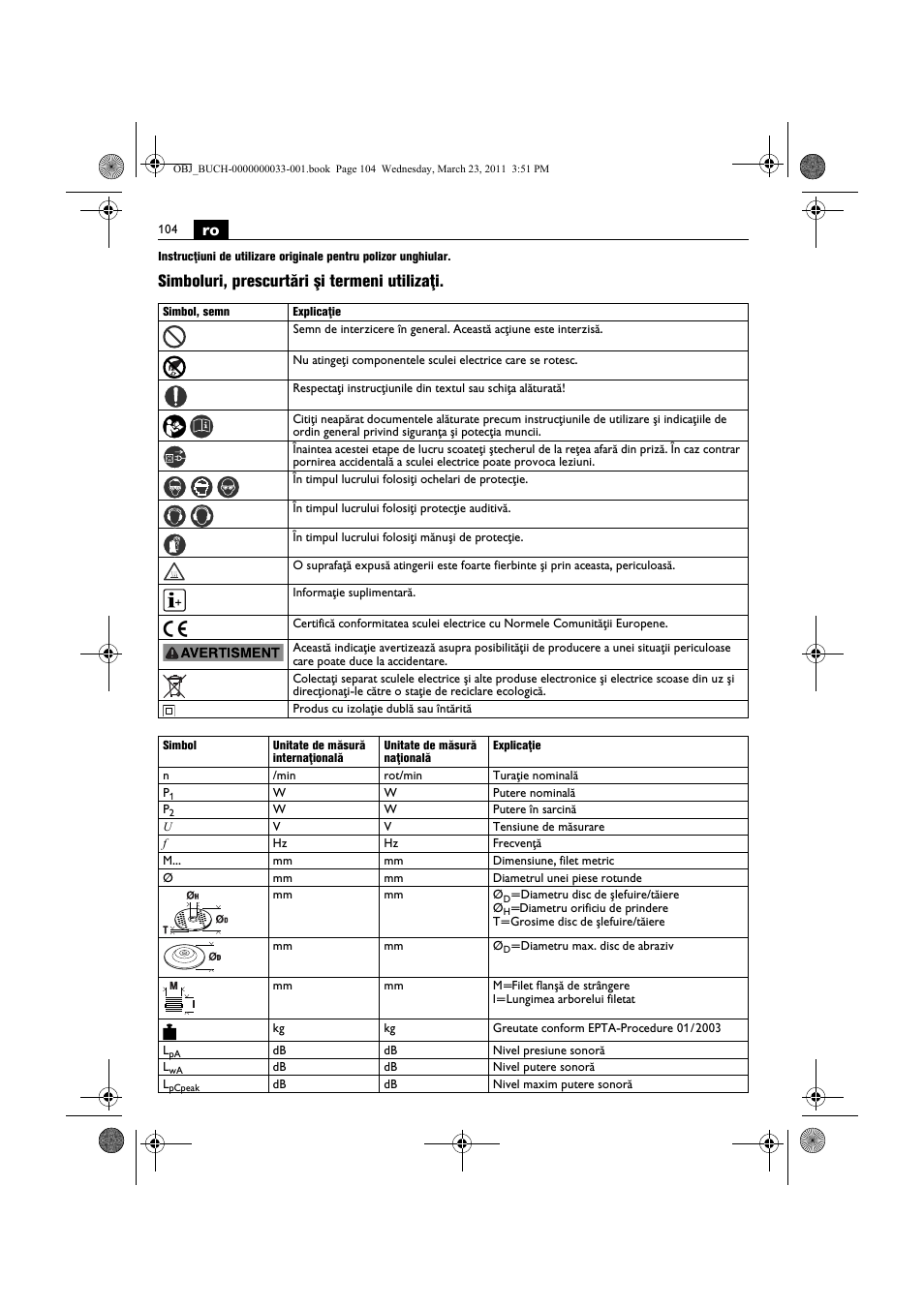 Simboluri, prescurtări şi termeni utilizaţi | Fein WSG 25-230 User Manual | Page 104 / 191