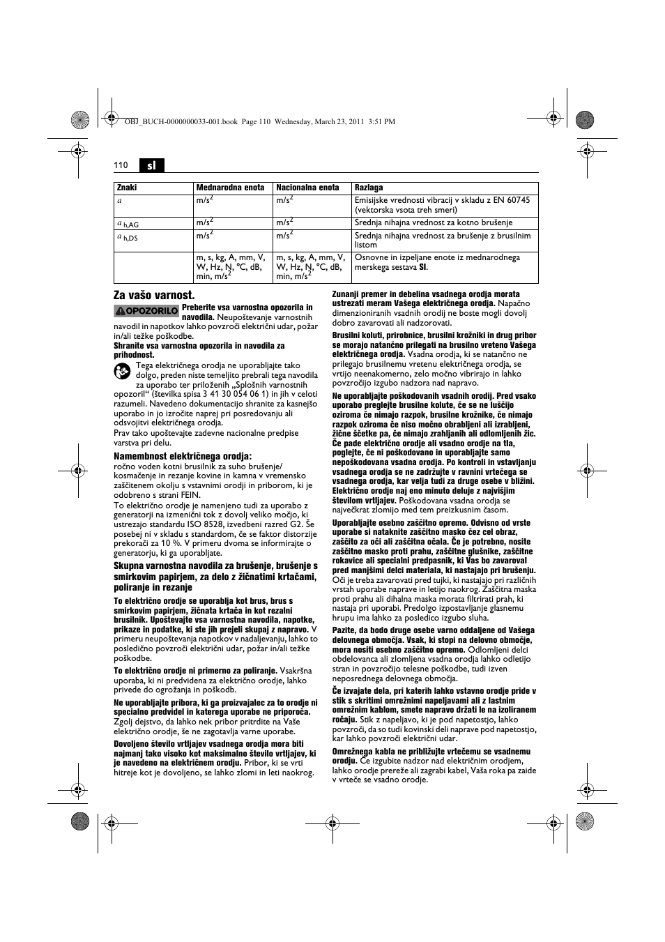 Sl za vašo varnost | Fein WSG 25-230 User Manual | Page 110 / 191