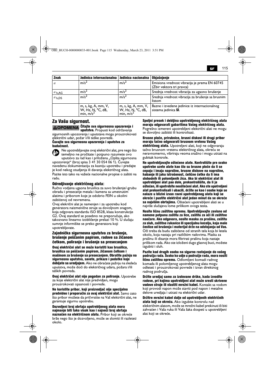 Sr za vašu sigurnost | Fein WSG 25-230 User Manual | Page 115 / 191