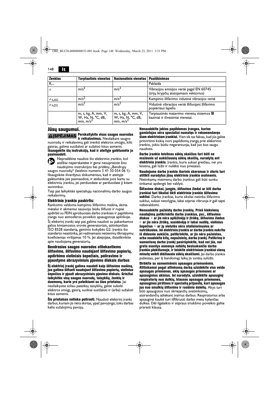 Lt jūsų saugumui | Fein WSG 25-230 User Manual | Page 148 / 191