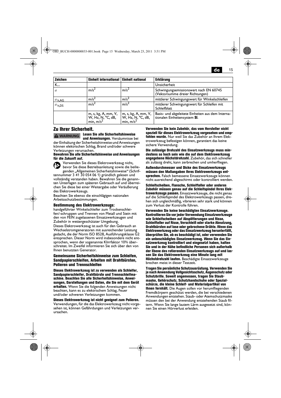 De zu ihrer sicherheit | Fein WSG 25-230 User Manual | Page 15 / 191