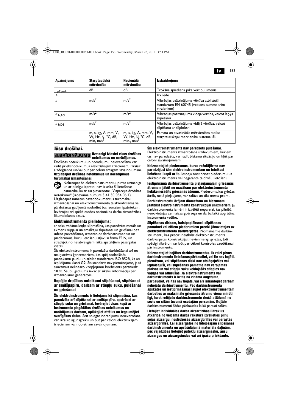 Lv jūsu drošībai | Fein WSG 25-230 User Manual | Page 153 / 191