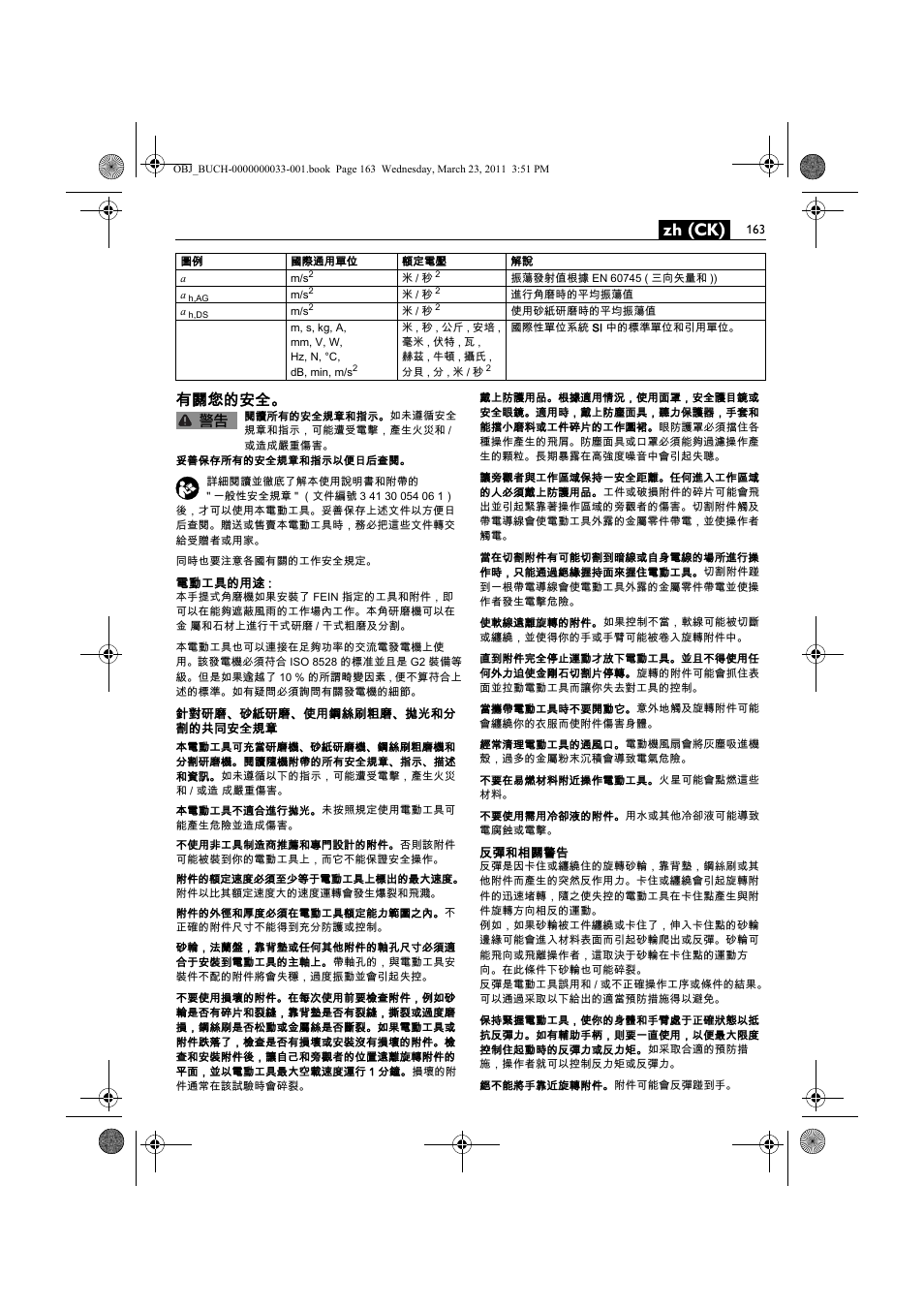 Zh (ck), 有關您的安全 | Fein WSG 25-230 User Manual | Page 163 / 191