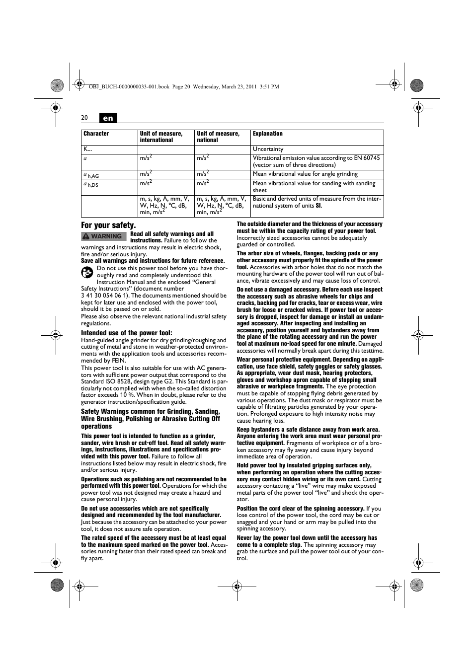 En for your safety | Fein WSG 25-230 User Manual | Page 20 / 191