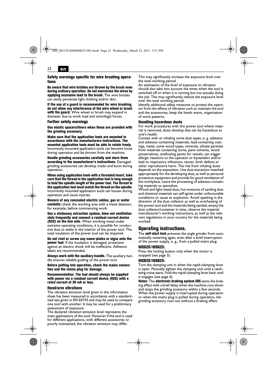 Operating instructions | Fein WSG 25-230 User Manual | Page 22 / 191