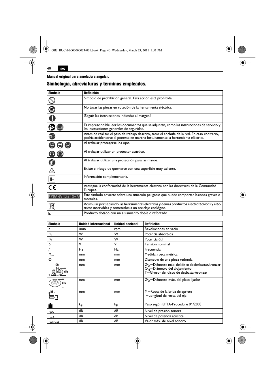 Simbología, abreviaturas y términos empleados | Fein WSG 25-230 User Manual | Page 40 / 191