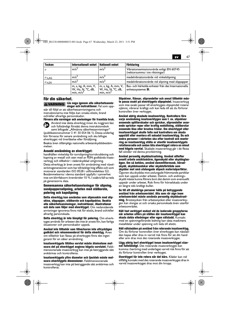 Sv för din säkerhet | Fein WSG 25-230 User Manual | Page 67 / 191