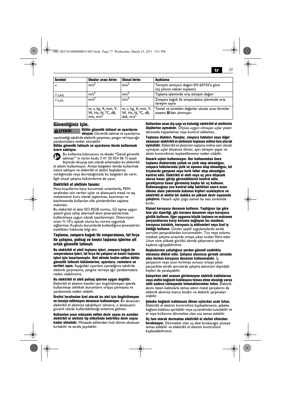 Tr güvenliğiniz için | Fein WSG 25-230 User Manual | Page 77 / 191