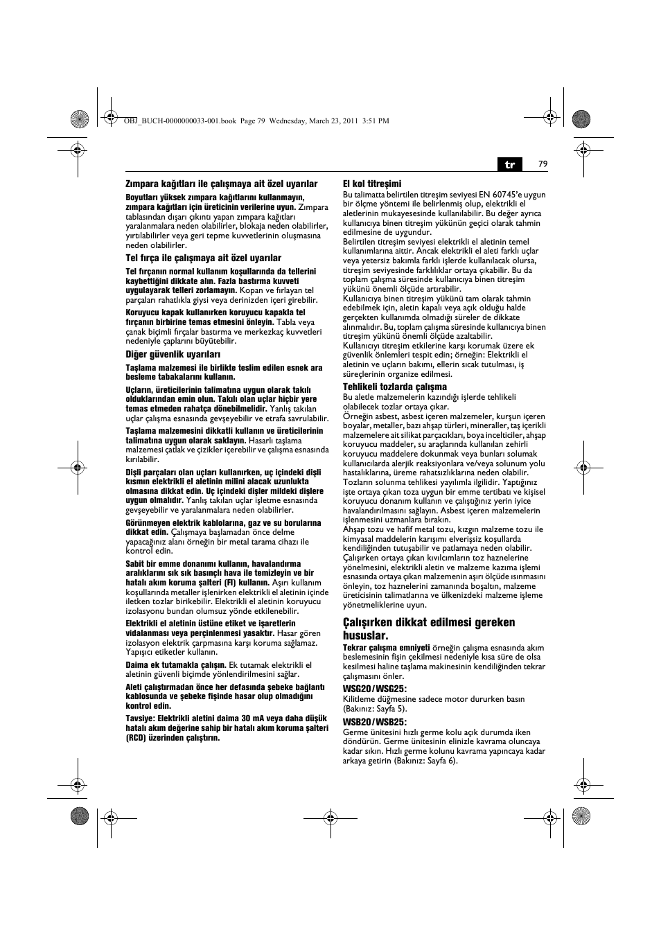 Çalışırken dikkat edilmesi gereken hususlar | Fein WSG 25-230 User Manual | Page 79 / 191