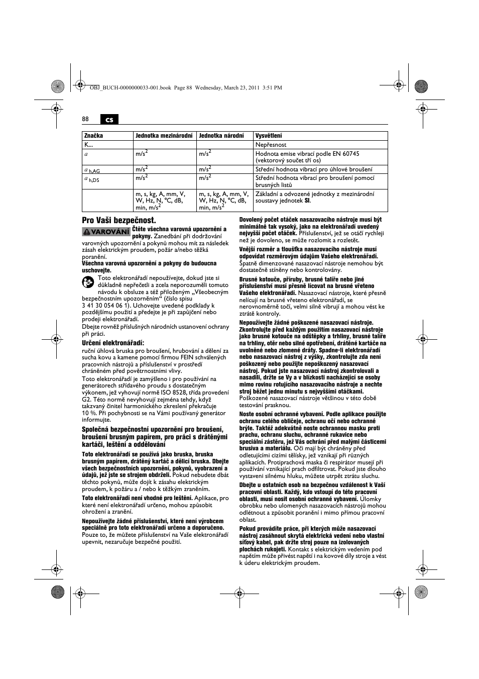 Cs pro vaši bezpečnost | Fein WSG 25-230 User Manual | Page 88 / 191