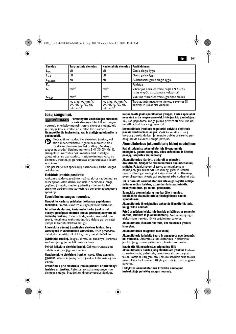 Lt jūsų saugumui | Fein ABOP 13-2 User Manual | Page 101 / 131