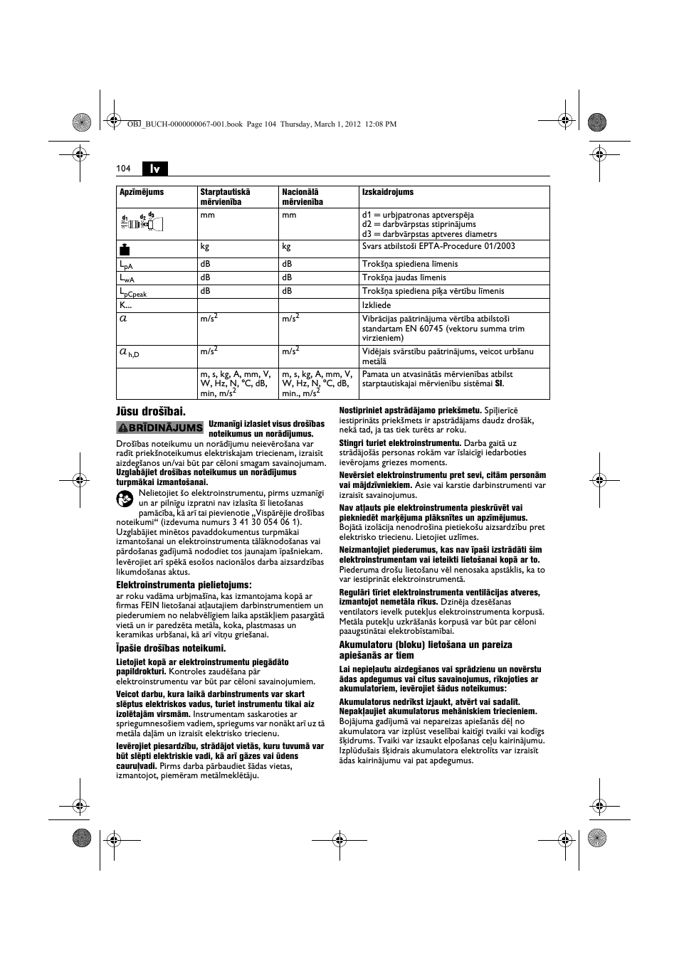 Lv jūsu drošībai | Fein ABOP 13-2 User Manual | Page 104 / 131