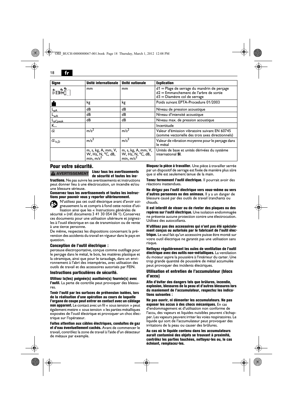 Fr pour votre sécurité | Fein ABOP 13-2 User Manual | Page 18 / 131