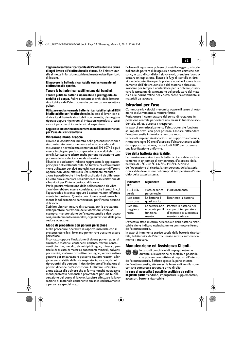 Istruzioni per l’uso, Manutenzione ed assistenza clienti | Fein ABOP 13-2 User Manual | Page 23 / 131