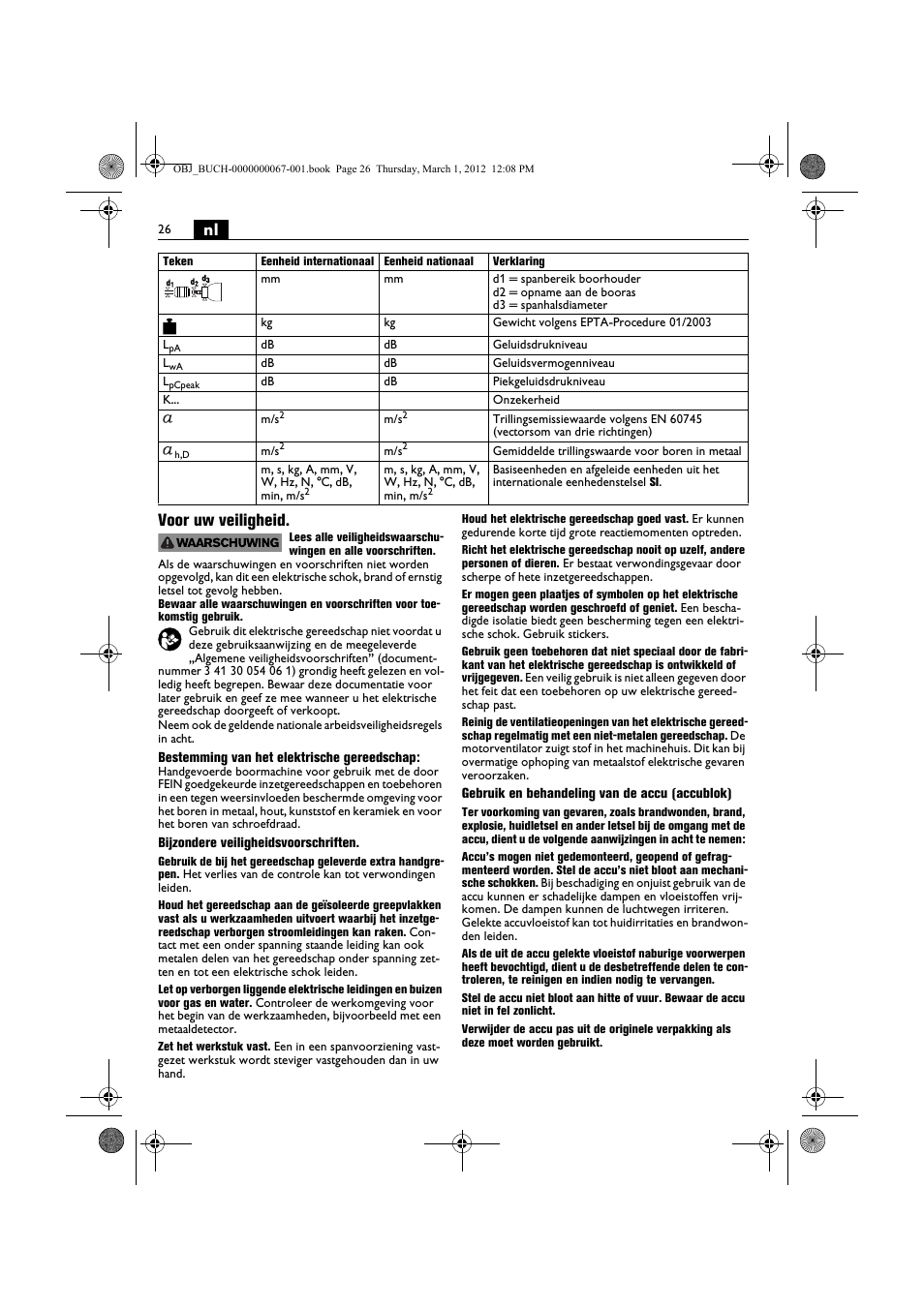 Nl voor uw veiligheid | Fein ABOP 13-2 User Manual | Page 26 / 131