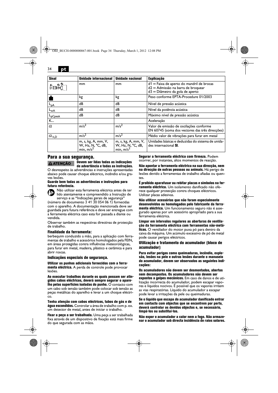Pt para a sua segurança | Fein ABOP 13-2 User Manual | Page 34 / 131