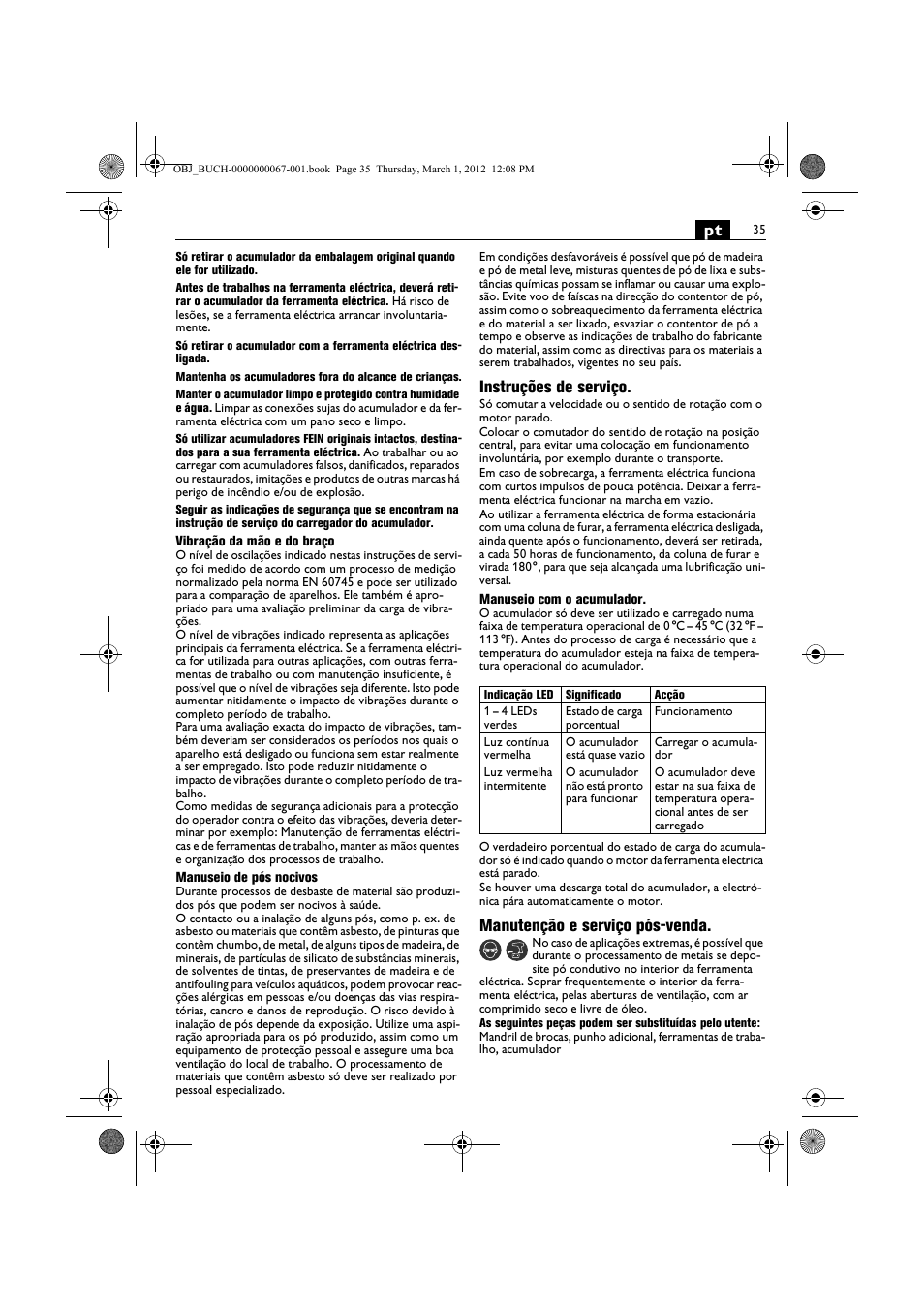 Instruções de serviço, Manutenção e serviço pós-venda | Fein ABOP 13-2 User Manual | Page 35 / 131