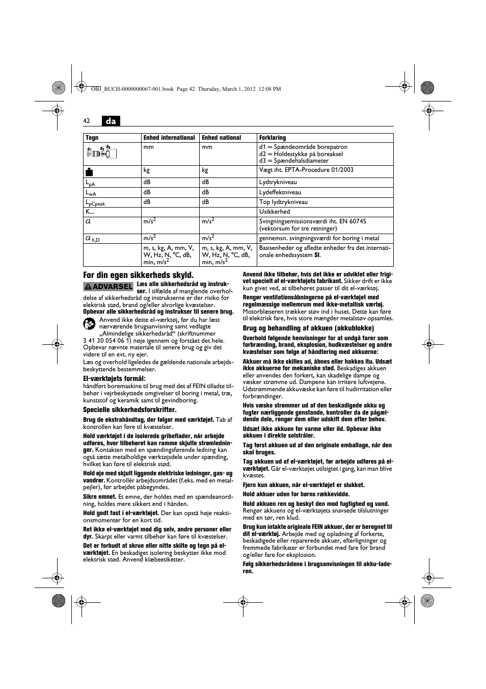 Da for din egen sikkerheds skyld | Fein ABOP 13-2 User Manual | Page 42 / 131