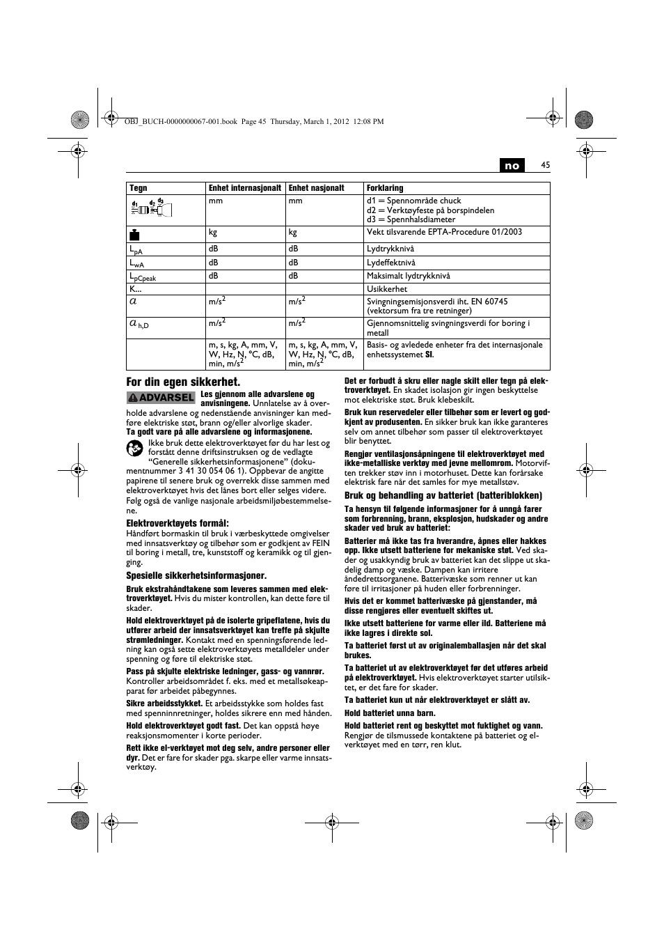 No for din egen sikkerhet | Fein ABOP 13-2 User Manual | Page 45 / 131