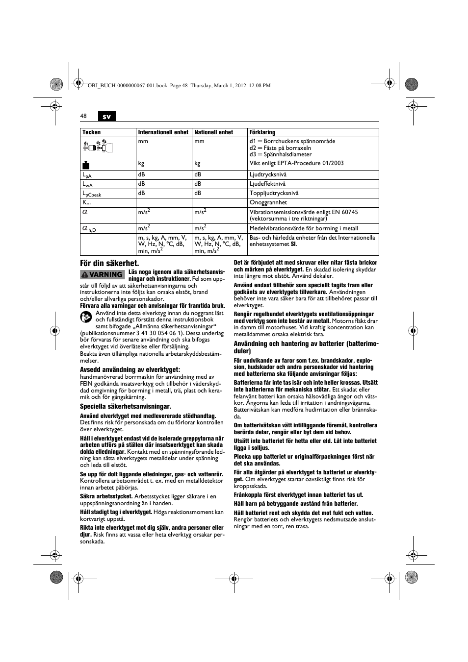 Sv för din säkerhet | Fein ABOP 13-2 User Manual | Page 48 / 131